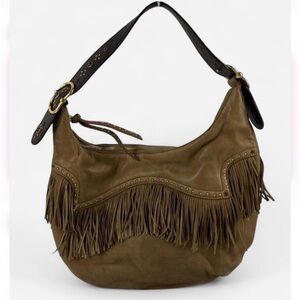 Michael Kors Leather Fringe Hobo Bag Brown Boho Western Studded Shoulder Bag
